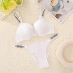 Rhinestone Statement Strap Push-Up Bra and Matching Minimalist Thong Set