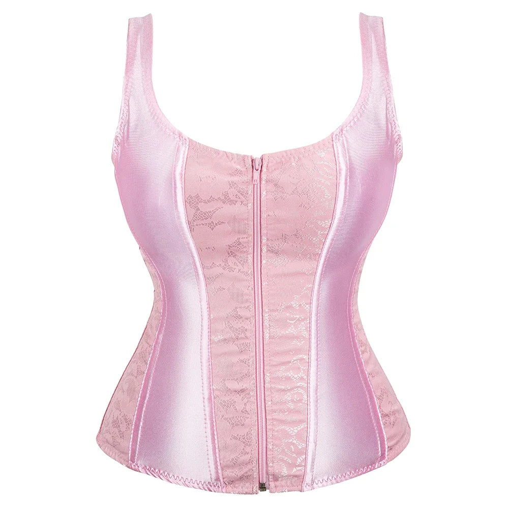 Vintage Floral Tapestry Overbust Corset with Wide Straps and Structured Seaming