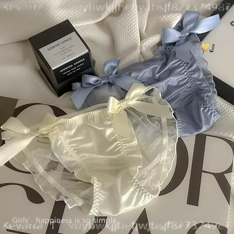 Glossy Ruffled Brief Panty with Delicate Bow Accents