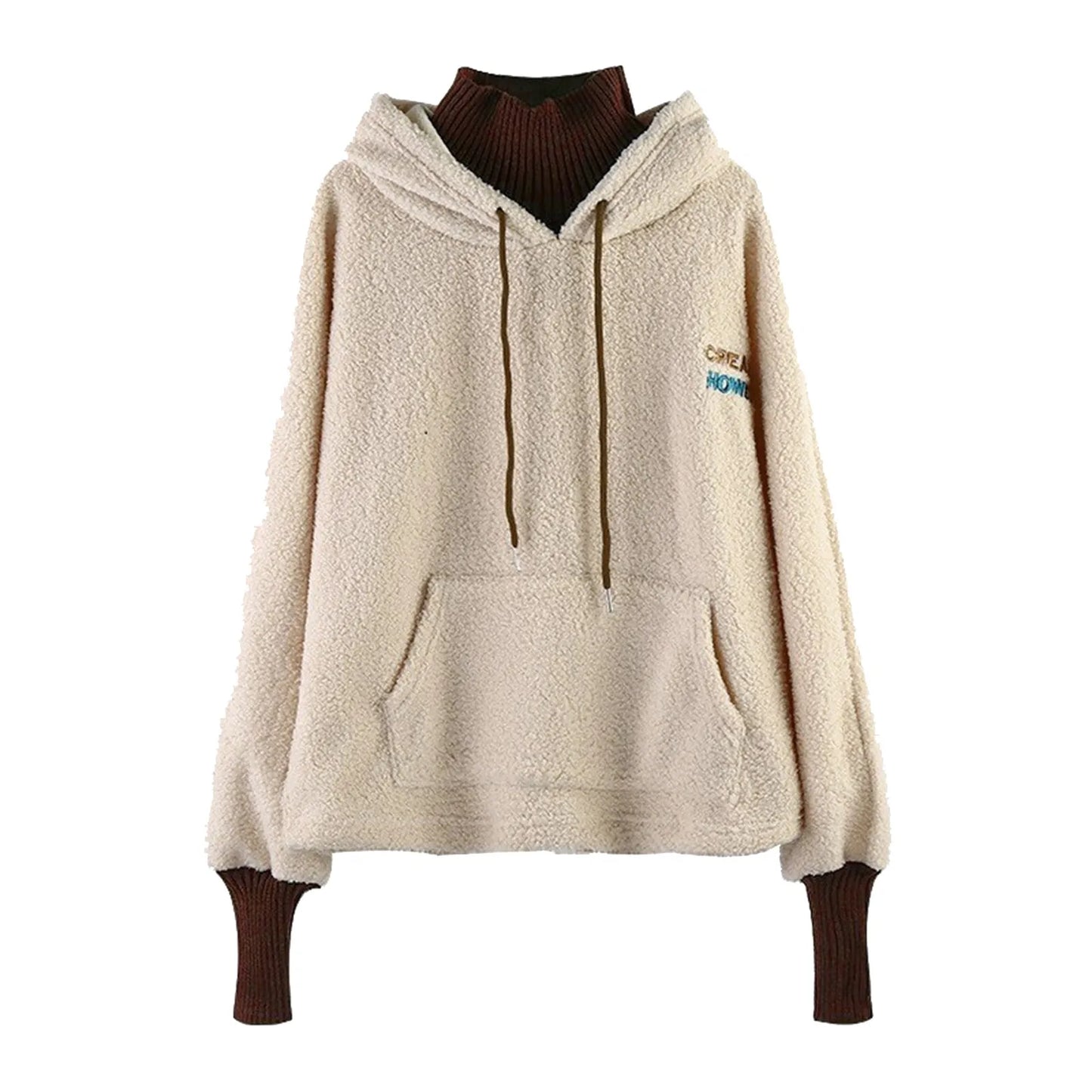 Women's Plush Two-Tone Hooded Fleece Pullover with Relaxed Fit for Cozy Everyday Wear