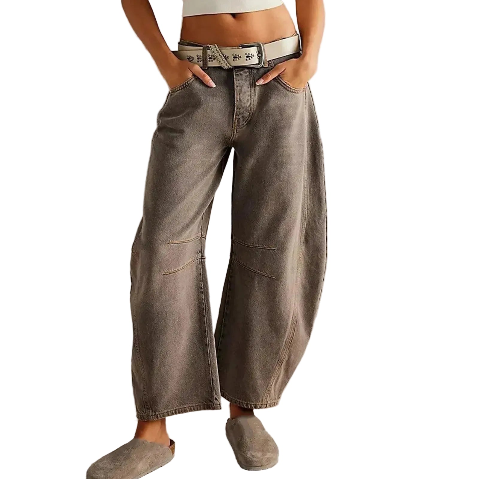 Women's Cropped Barrel Leg Stretch Denim Jeans with Relaxed Streetwear Inspired Silhouette