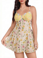 Floral Print Flowing Layered Robe Set with Contrast Trim and Waist Tie