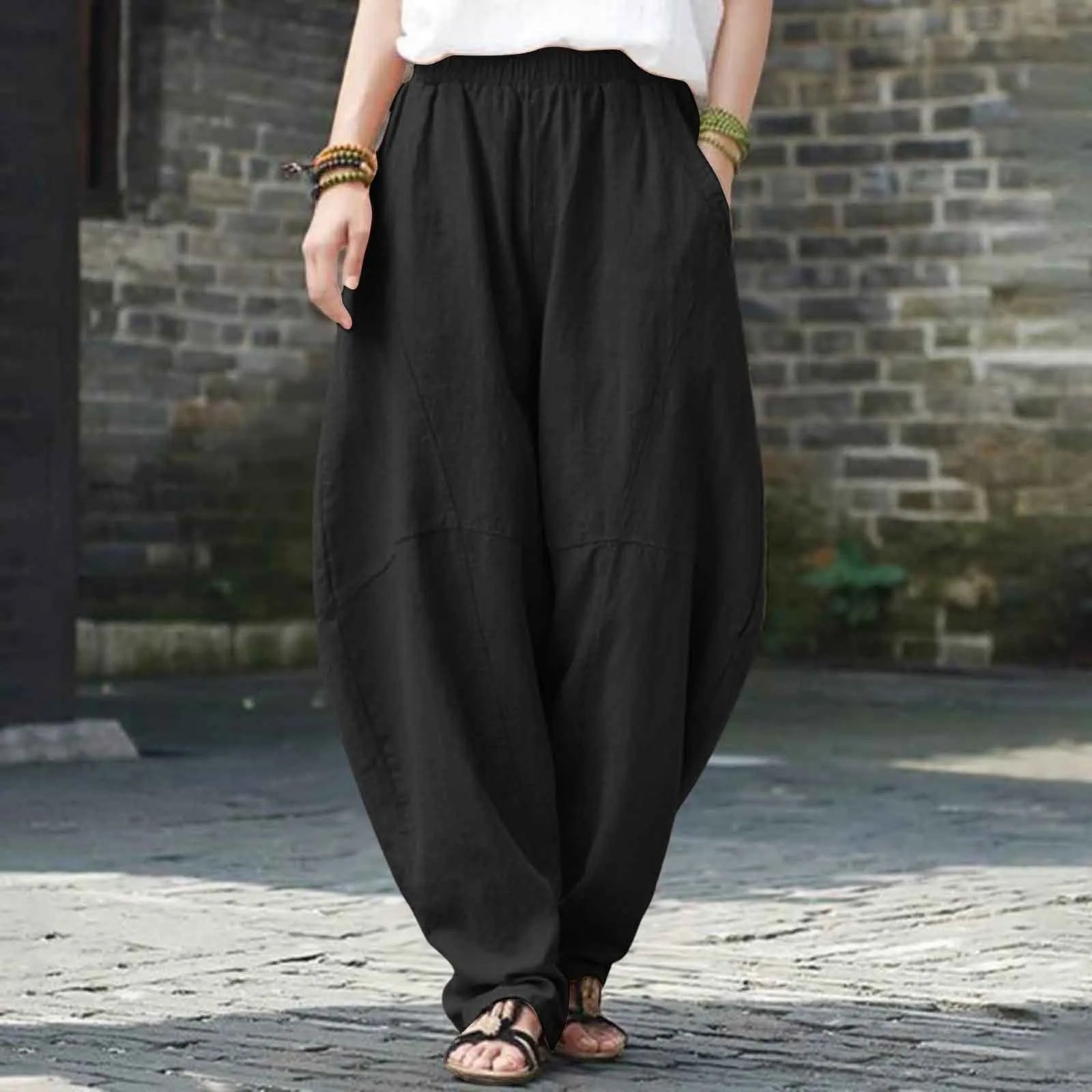 Women's High Waist Balloon Leg Casual Trousers with Relaxed Fit and Pocket Design