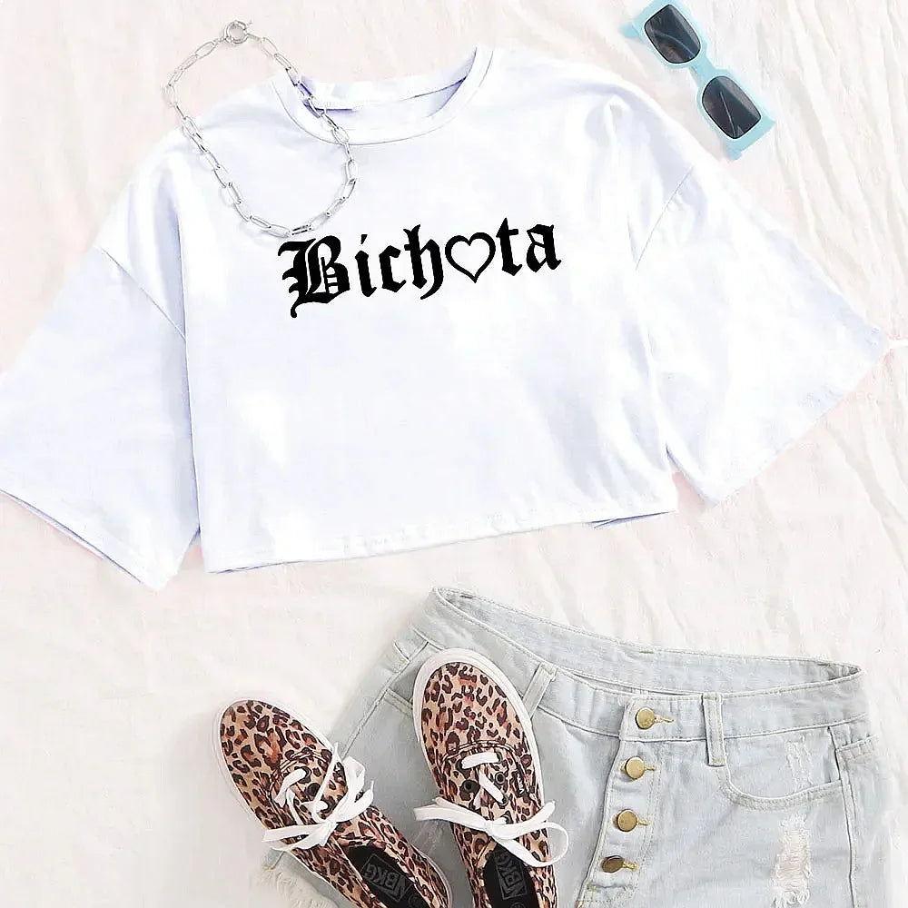 Women's Gothic Typography Crop Top for Contemporary Streetwear Casual Everyday Fashion Style