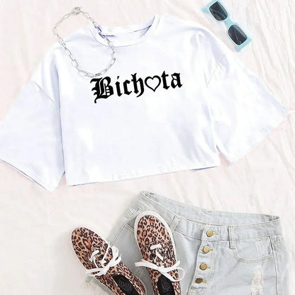 Women's Gothic Typography Crop Top for Contemporary Streetwear Casual Everyday Fashion Style