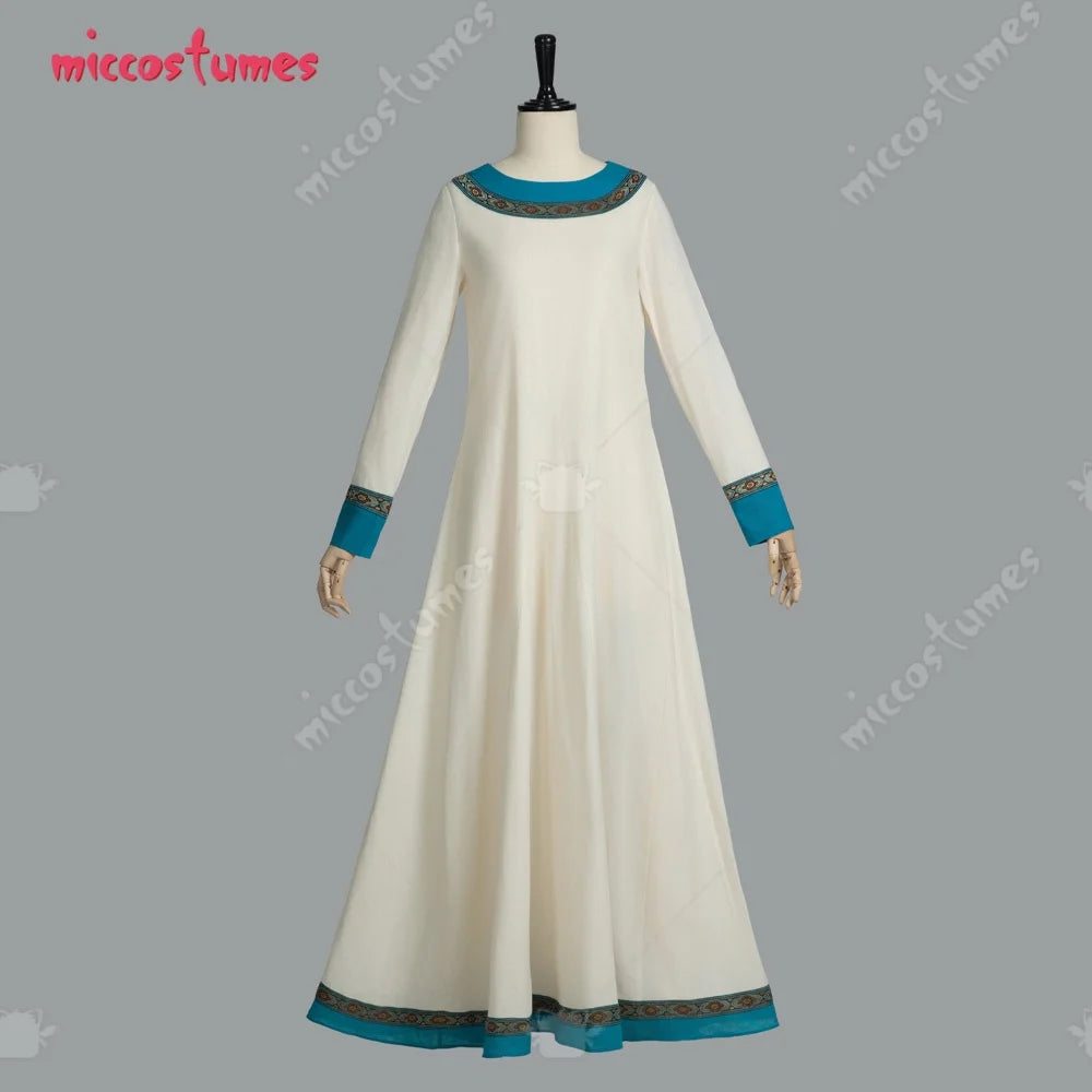 Women's Medieval Linen Blend Dress Set with Apron Layer, Belt and Long Sleeve Design