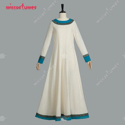 Women's Medieval Linen Blend Dress Set with Apron Layer, Belt and Long Sleeve Design