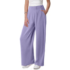 Women's Low Rise Loose Palazzo Pants with Pleated Front and Pocket Casual Streetwear Style