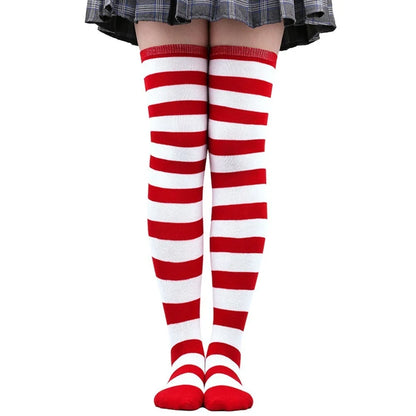 Striped Over-the-Knee Socks with Stretch Knit Design for Everyday Streetwear and Y2K Styling