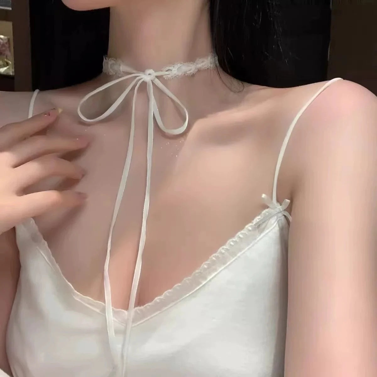 Lace Bow Tie Choker Necklace for Gothic Coquette and Alternative Fashion Styling