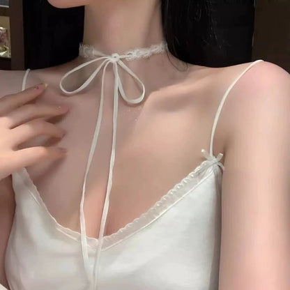 Lace Bow Tie Choker Necklace for Gothic Coquette and Alternative Fashion Styling