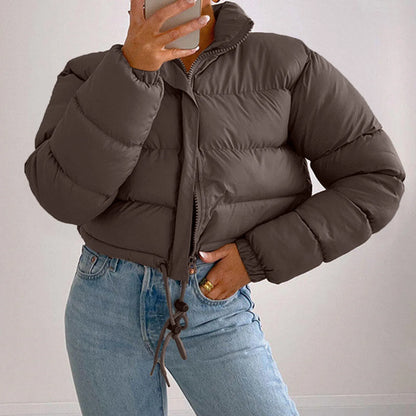 Women's Cropped Quilted Puffer Jacket with Relaxed Contemporary Winter Streetwear Style