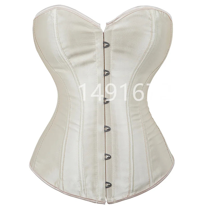 Luminous Teal Satin Overbust Corset with Front Metal Busk