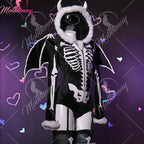 Women's Contemporary Graphic Print Hooded Bodysuit With Detachable Wings And Matching Layered Hosiery