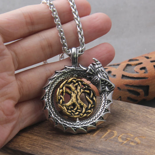 Ouroboros Tree Symbol Pendant Necklace with Mystical Alternative Statement Design