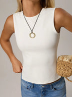 Women's Square Neck Sleeveless Tank Top with Open Back Minimalist Everyday Streetwear Style