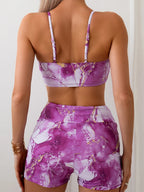 Vibrant Pink Tie-Dye High-Waisted Swim Set with Ruched Drawstring Bralette