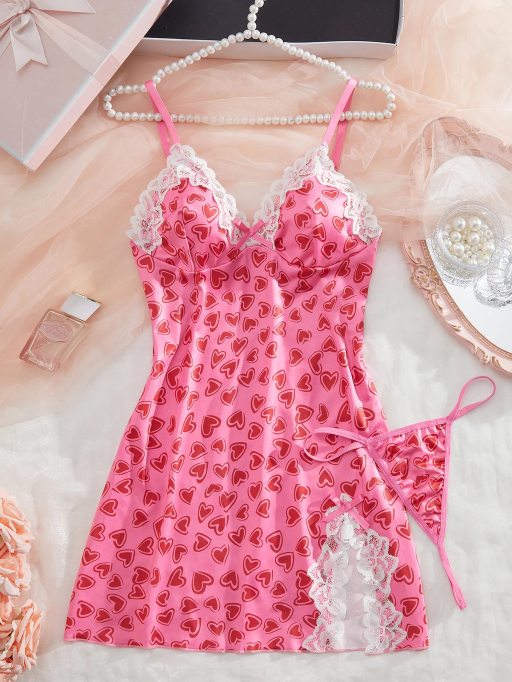 Fierce Leopard Print Camisole Chemise with White Lace Trim and Matching Panty