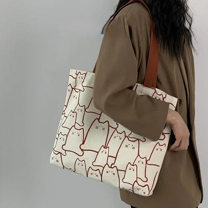 Graphic Print Everyday Tote Shoulder Bag with Structured Carry Design