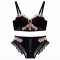 Pastel Floral Embroidered Contour Push-Up Bra and Matching Scalloped Brief Set