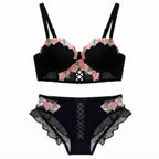 Pastel Floral Embroidered Contour Push-Up Bra and Matching Scalloped Brief Set