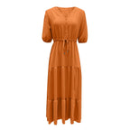 Tiered Drawstring Maxi Dress with Relaxed Flowing Contemporary Silhouette
