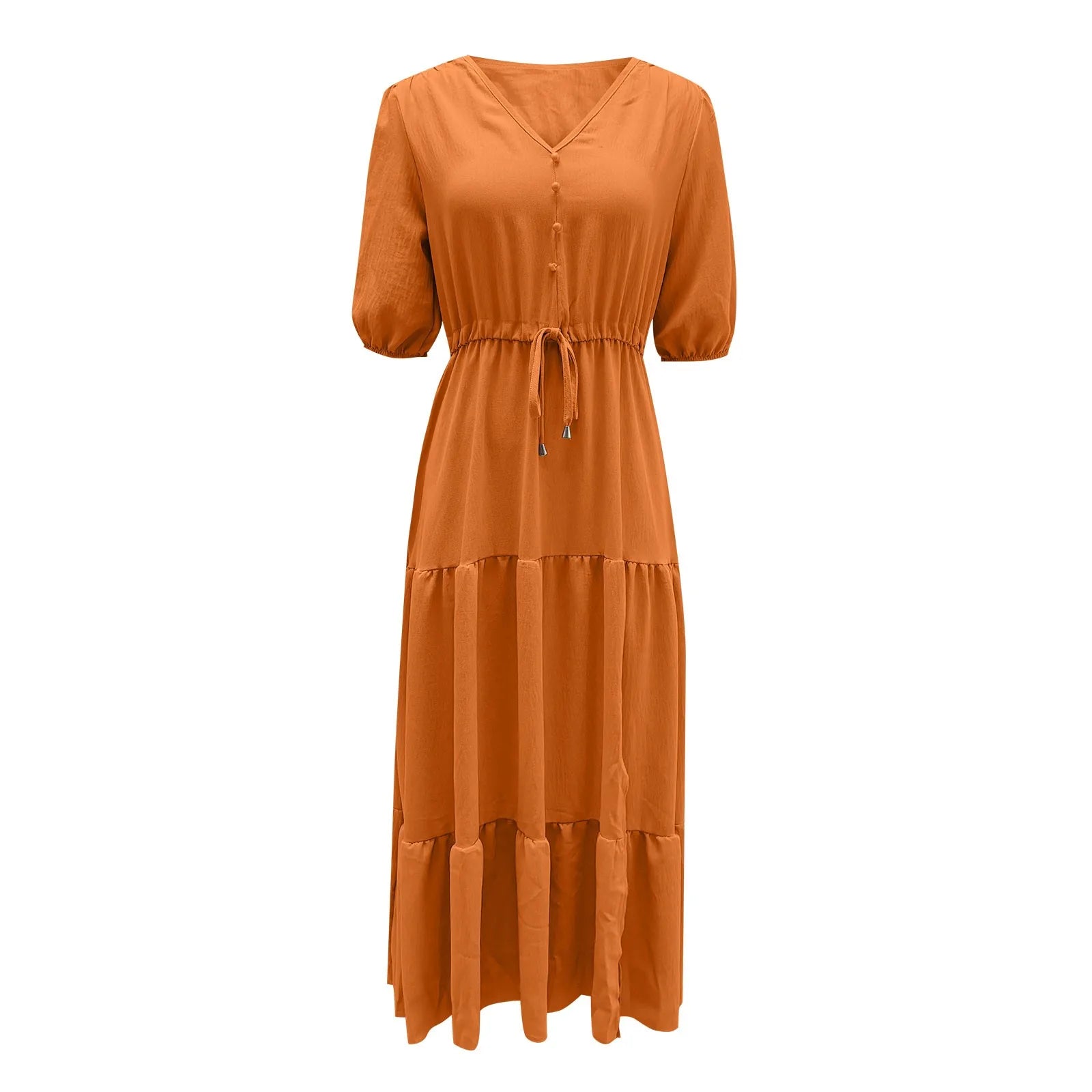 Tiered Drawstring Maxi Dress with Relaxed Flowing Contemporary Silhouette