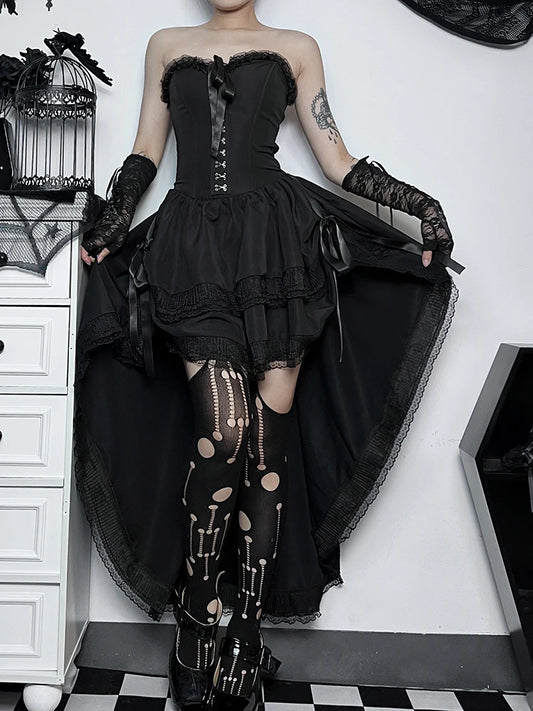 Layered Gothic Corset Dress with Dark Kawaii Alternative Fashion Aesthetic
