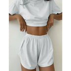 Women's Striped Knit Lounge Co-Ord Set Relaxed Top and Shorts Outfit