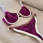 Color-Block Underwire Bikini Set with Plunge Neckline and Contrast Binding