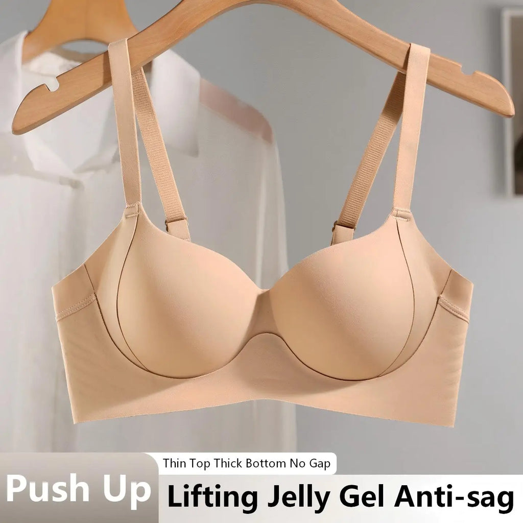 Seamless Jelly Gel Push-Up Bra with Wide Side Support and Adjustable Straps