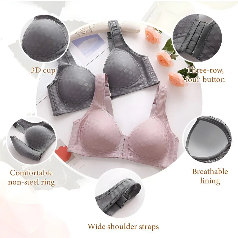 Textured Full-Coverage Front-Closure Bra with Wide Smoothing Straps