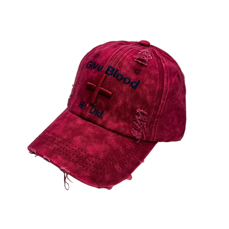 Vintage Embroidered Adjustable Cotton Baseball Cap with Distressed Finish for Casual Streetwear Fashion