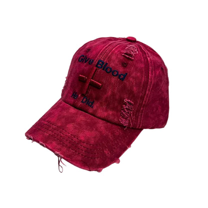 Vintage Embroidered Adjustable Cotton Baseball Cap with Distressed Finish for Casual Streetwear Fashion