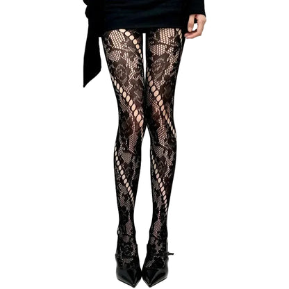 Vintage Floral Fishnet Lace Pattern Sheer Tights with Allover Mesh Design for Modern Styling
