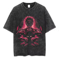 Dark Anime Aura Oversized Vintage Washed Streetwear Graphic Cotton T-Shirt