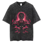 Dark Anime Aura Oversized Vintage Washed Streetwear Graphic Cotton T-Shirt