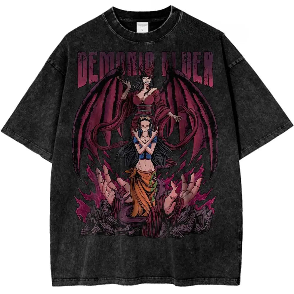 Oversized Anime Gothic Streetwear Tee with Vintage Manga Fantasy Graphic Design