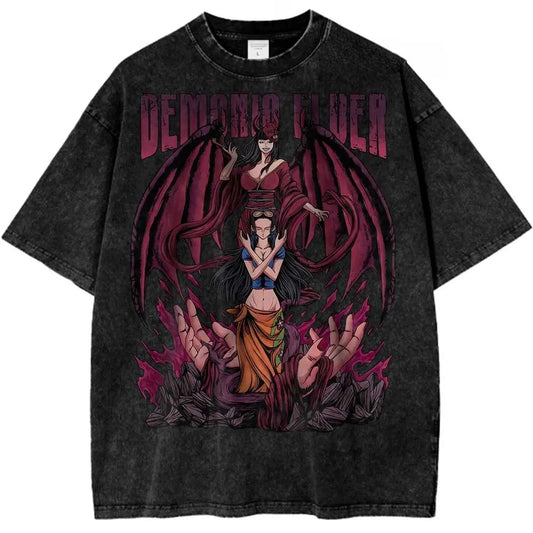 Oversized Anime Gothic Streetwear Tee with Vintage Manga Fantasy Graphic Design
