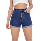 Women's High Waist Denim Style Shorts with Raw Hem Relaxed Contemporary Streetwear Design