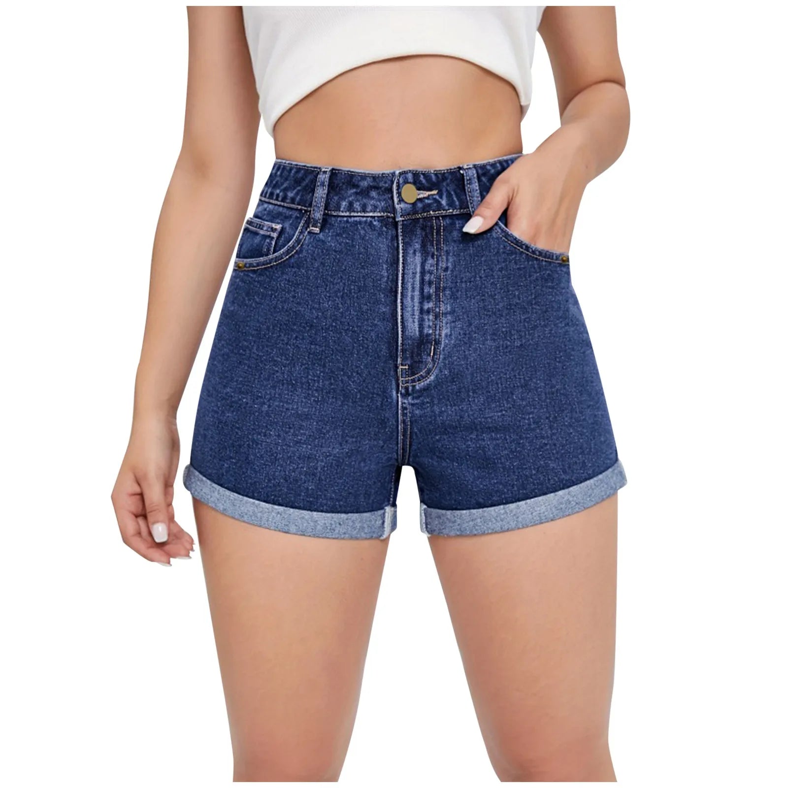 Women's High Waist Denim Style Shorts with Raw Hem Relaxed Contemporary Streetwear Design