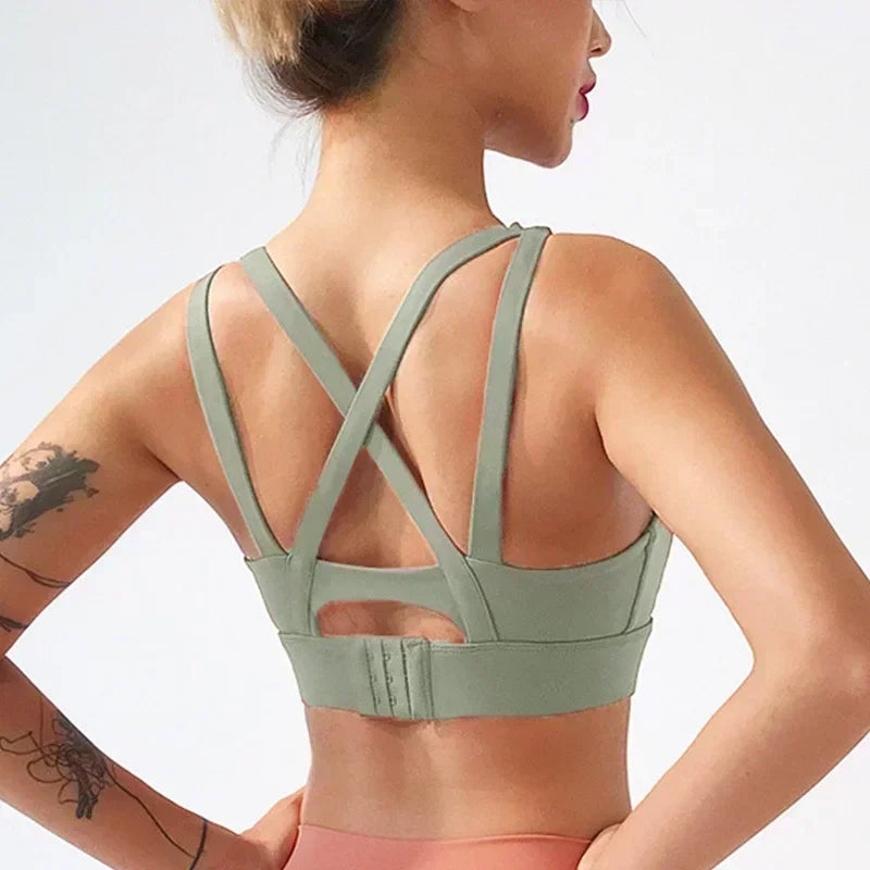 Mauve Criss-Cross Back Sports Bra with Keyhole Detail and Adjustable Band