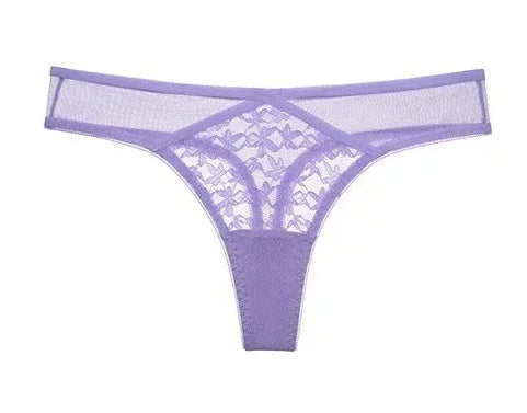 Lilac Strappy Floral Lace Underwire Bra and Cutout Thong Set