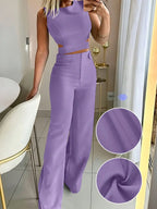 Sleeveless Button Detail Top and Flare Pants Casual Co-Ord Set