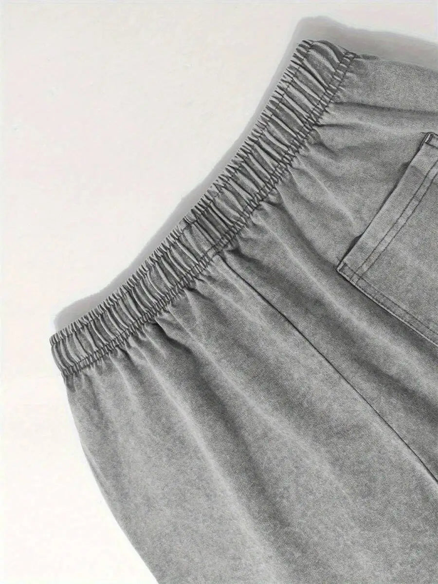Men's Relaxed Cotton Drawstring Shorts with Vintage Washed Graphic Streetwear Style