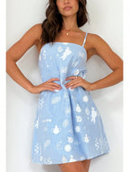 Spaghetti Strap Graphic Print A-Line Mini Dress with Relaxed Summer Silhouette
