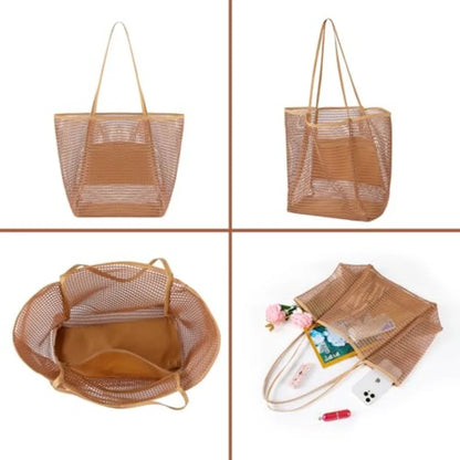 Open Weave Beach Tote Shoulder Bag with Lightweight Carry Design