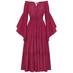 Flowing Gothic Maxi Dress with Layered Sleeves and Alternative Elegance