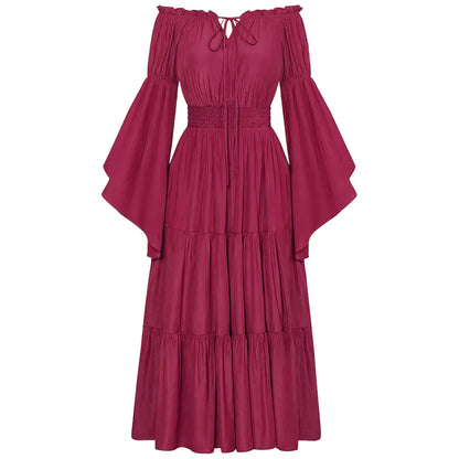 Flowing Gothic Maxi Dress with Layered Sleeves and Alternative Elegance