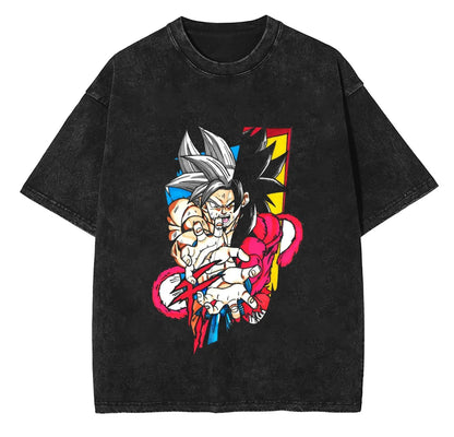 Oversized Vintage Anime Wash Graphic Tee with Bold Urban Illustration Artwork